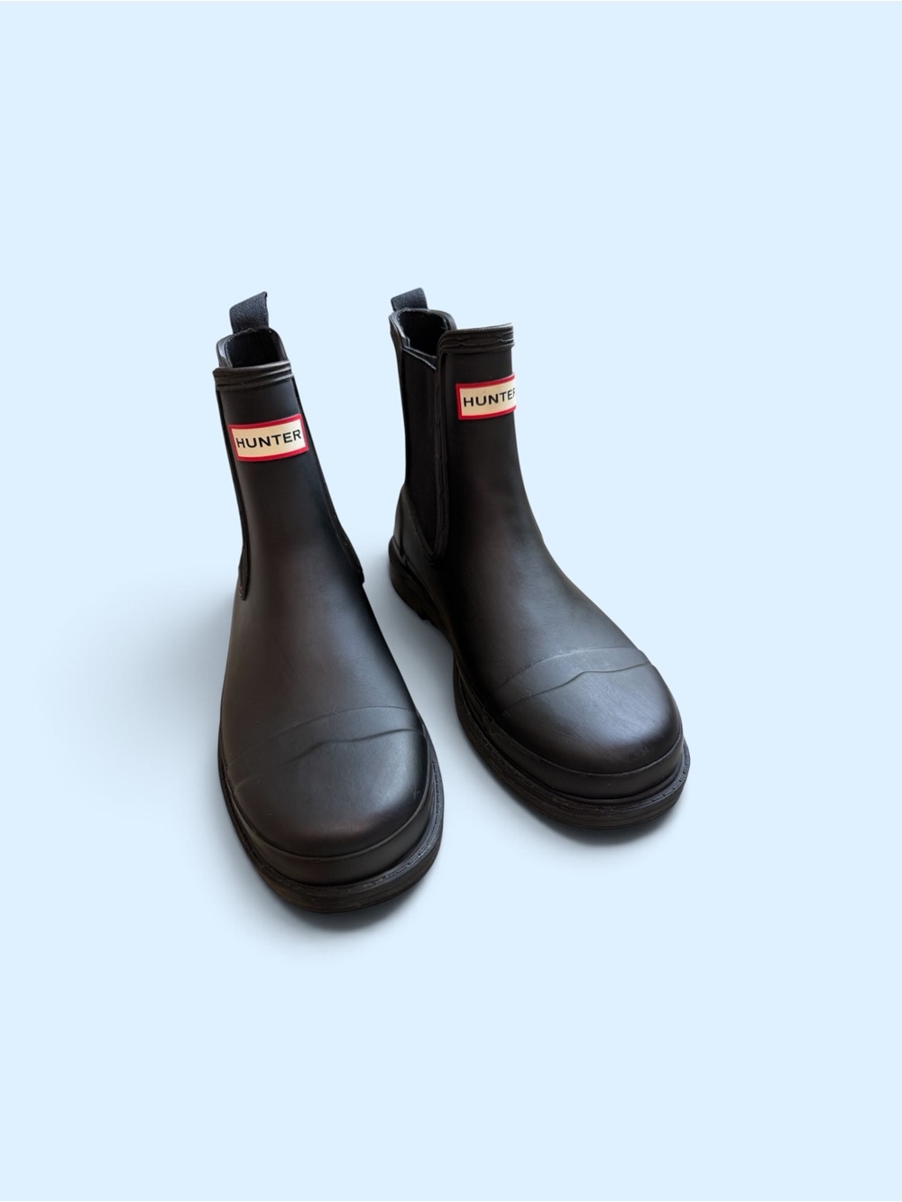 Hunter Black Chelsea Rain Ankle Boots with Logo Tabs